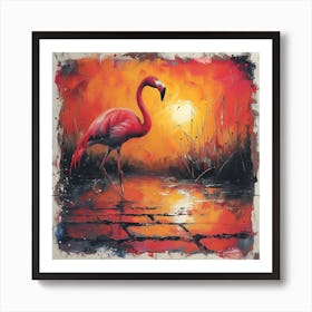 Flamingo At Sunset Art Print