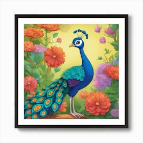 Penelope The Peacock Cartoon Art Print