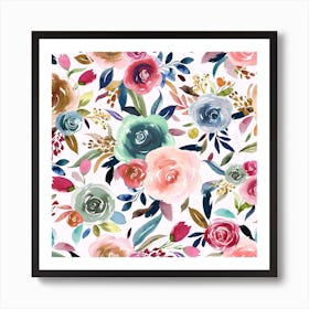 Sweet Watercolour Romance Bouquet Square Art Print