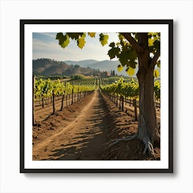 A Picturesque Vineyard With Rows Of Grapevines And A Rustic Winery In The Background 2 Art Print