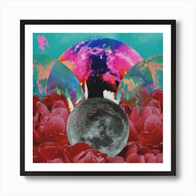 Peony Sparkly Moon Collage Square Art Print