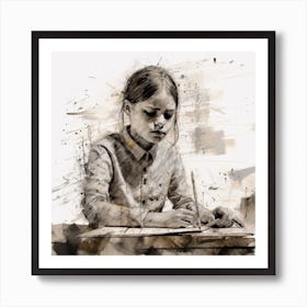 Girl Writing Art Print