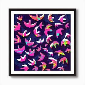 Birds Blue Square Art Print