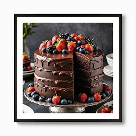 Decadent Chocolate Cake A Decadent Chocolate Cake With Rich Layers Of Moist Chocolate Sponge Creamy 1 Art Print