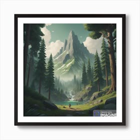 Mountain In The Forest Art Print