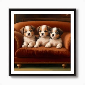 Three Puppies On A Couch 1 Art Print