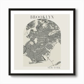 Brooklyn New York Boho Minimal Arch Full Beige Color Street Map Art Print