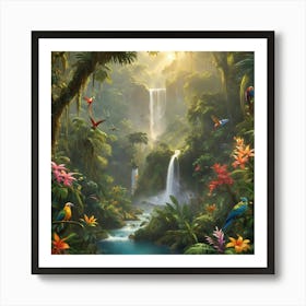 Tropical Jungle Waterfall Paintings Art Print 1 Art Print