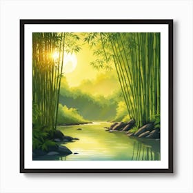 A Stream In A Bamboo Forest At Sun Rise Square Composition 311 Art Print