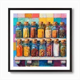 Spices On A Shelf Pastel Checkerboard 1 Art Print