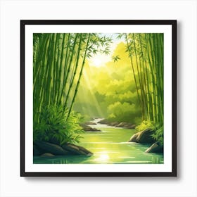 A Stream In A Bamboo Forest At Sun Rise Square Composition 414 Art Print