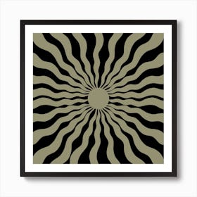 Sun Rays Black Beige Square Art Print