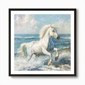 Painting A Horse Running On The Waves, digital art Art Print