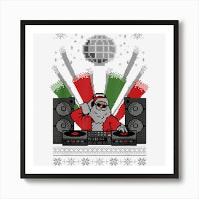 Funny Christmas Dj Santa Club Music Ugly Christmas Sweater Art Print