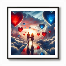 Couple In Love With Hearts In The Sky Art Print