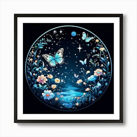 Moon And Butterflies, A Butterfly Garden With Various Species art print Art Print