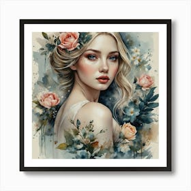 Blond Girl With Flowers Elegance Art Print