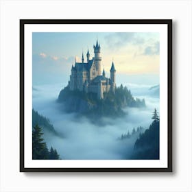 Enchanted Castle Surrounded By Magical Fog, Watercolor 1 Art Print