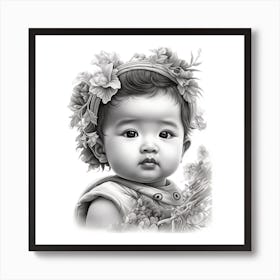 Asian Baby Portrait drawing Art Print