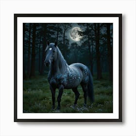 Horse In The Forest At Night 4 Art Print