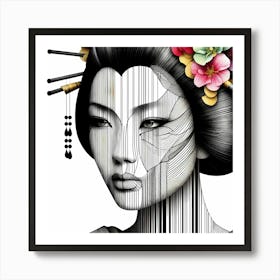 Geisha Portrait - Abstract Line Art Illustration 139 Poster