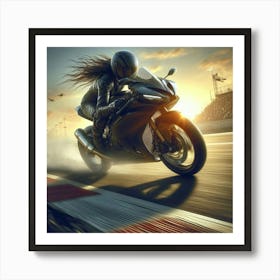 Woman Riding A Motorcycle Art Print