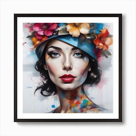 Woman With Flowers On Her Head 2 Art Print