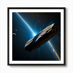 Yellow blue alien artifical asteroid floating in space Art Print