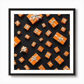 Gift Boxes On A Black Background Art Print