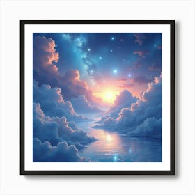 Serene Cosmic Watercolor Scene With Gentle Light 1 Art Print