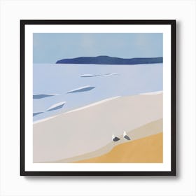 Seagulls At The Beach Square Art Print