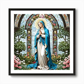 Virgin Mary Praying at Garden Stained Glass #2 Art Print