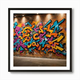 Neon Graffiti: A Brick Wall Spectacle Art Print