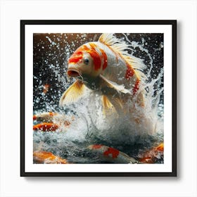 Koi Fish Jumping In Water Art Print
