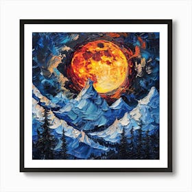 Full Moon Over Mountains Art Print