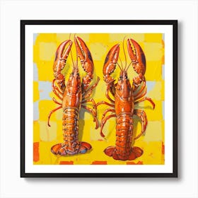 Lobster Yellow Checkerboard 3 Art Print