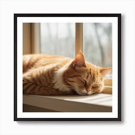 Cat Sleeping On Window Sill Art Print