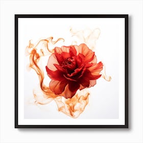 Red Peony Flower In Smoke Art Print