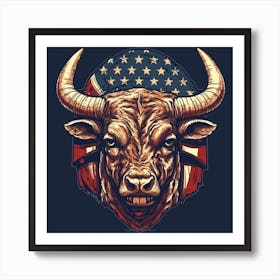 Bull Head American Flag 3 Art Print