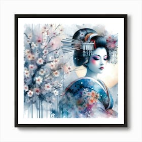 Japan Traditional Geisha Illustration By Ad 25 Art Print