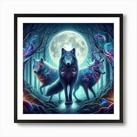 Blue moon wolves 2 Art Print