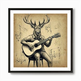 Deer Playing Guitar Art Print