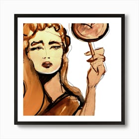 Woman Holding A mirror 1 Art Print