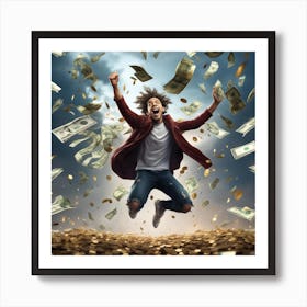 Happy Young Man Jumping With Money Art Print