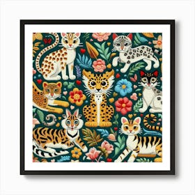 Cats And Flowers Art Print