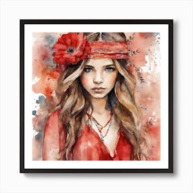 Boho red rose art Art Print