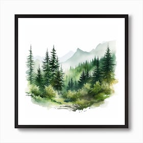 Watercolor Forest Landscape Art Print