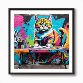 Cat On A Desk Art Print