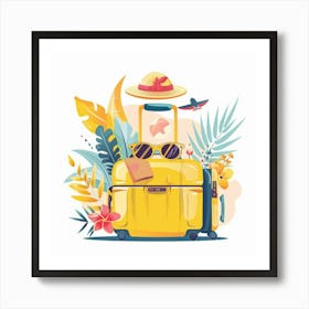 Yellow Suitcase With Flowers Art Print