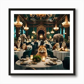 Lions In The Dining Room Art Print